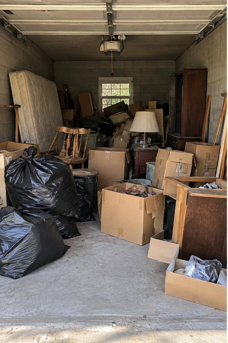 Garage filled with stored items before cleanout