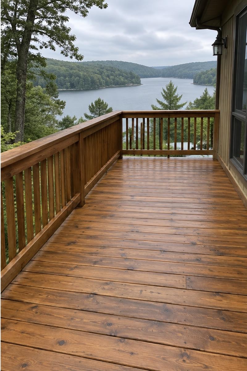 Lake-house deck after washing and staining