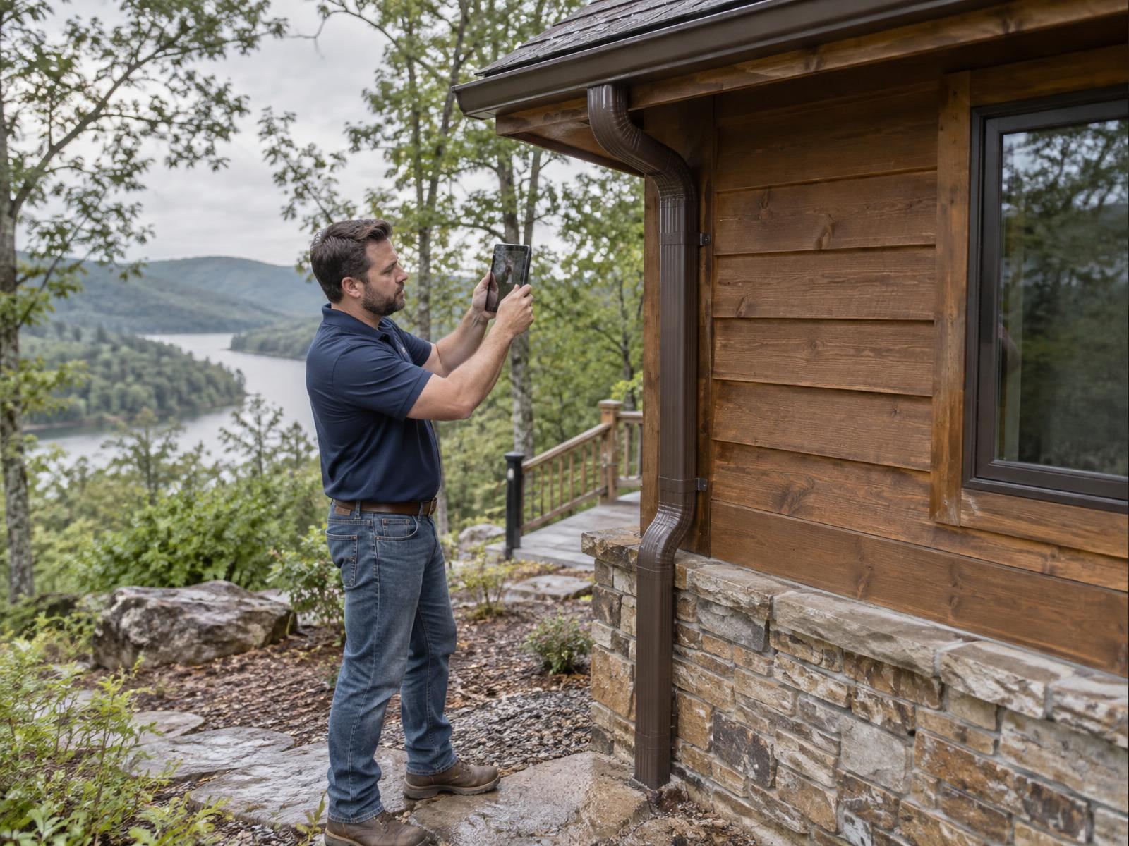 R-Connected technician checking a lake home during a routine property visit